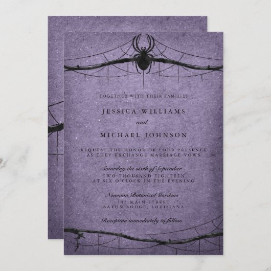くものハロウィンのゴシック様式結婚式 招待状 (正面/裏面)