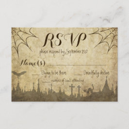 くもの巣および墓地とのハロウィンの結婚式のためのRSVP 出欠カード