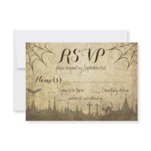 くもの巣および墓地とのハロウィンの結婚式のためのRSVP