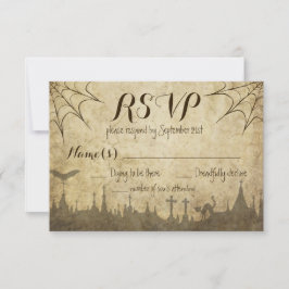 くもの巣および墓地とのハロウィンの結婚式のためのRSVP 出欠カード