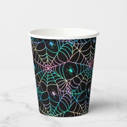 くもの巣と不気味怖いクローラーハロウィーン 紙コップ (裏面)