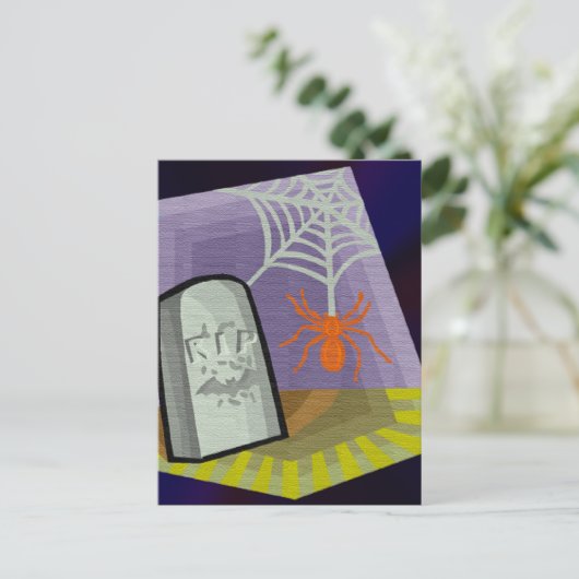 くもの巣とRIPマーカー付きスパイダー ポストカード (スタンド正面)