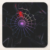 くもの巣に赤いクモ白熱［赤熱］光を放つ スクエアペーパーコースター (正面)