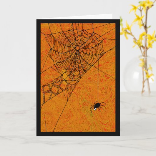 くもの巣の挨拶状のくものブーイング カード (黄色い花)