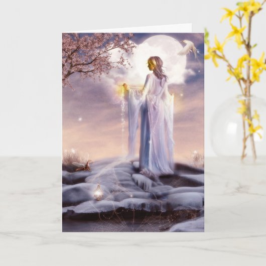 くもの巣の織り方 カード (黄色い花)