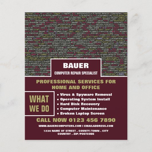 くもの巣スクリプト、コンピュータ修復スペシャリスト広告ズ チラシ (正面)