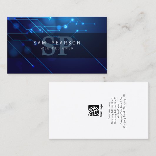 くもの巣デザイナーインターネットスキルモノグラム回路 名刺 (正面/裏面)