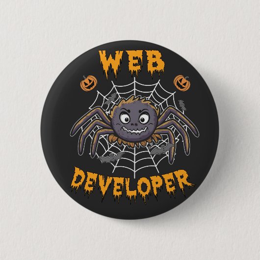 くもの巣デベロッパーおもしろい不気味ハロウィーンスパイダー 缶バッジ (正面)