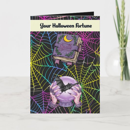 くもの巣&フォーチュンカラフル付きハロウィーンカード サンキューカード (正面)