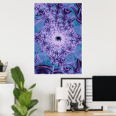 くもの巣 |紫色と青のフラクタルアート ポスター (ホームオフィス)