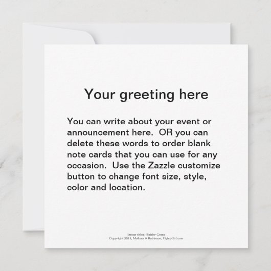 くもの草のかわいらしい緑および白くストライプのな植物 招待状 (裏面)