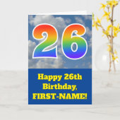 くもり空の青、虹のパターン "26" 誕生日 # カード (黄色い花)