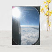 「くもり空の飛行機」誕生日カード カード (黄色い花)