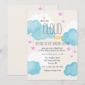 くも9 ベビーシャワー招待状 ピンクの星付き 招待状 (正面/裏面)