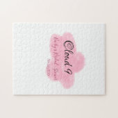 くも9 赤いパステル ウェディングシャワー 名前と日付 ジグソーパズル (横)