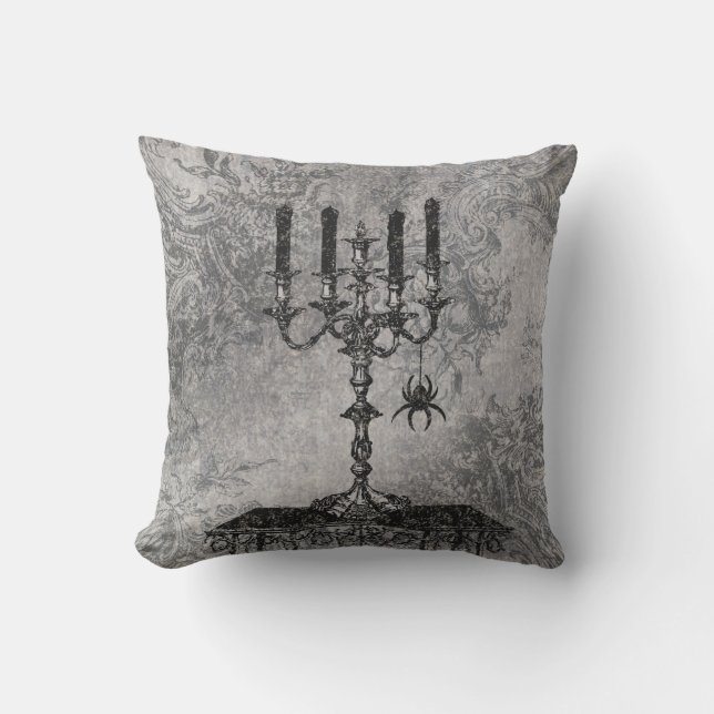 くも、ハロウィンが付いているゴシック様式燭台 アウトドアクッション (正面)