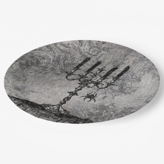 くも、ハロウィンが付いているゴシック様式燭台 ペーパープレート (アングル)