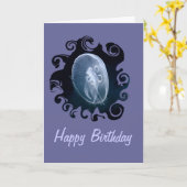 くらげの明るく半透明で青い誕生日 カード (黄色い花)