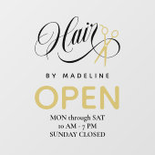 くるくるブラックヘアー&ハサミ ヘアサロン営業時間 ウィンドウサイン (シート)