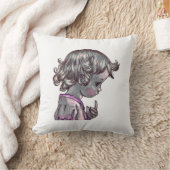 くるくるヘアの女の子 スクエアピロー クッション (ブランケット)