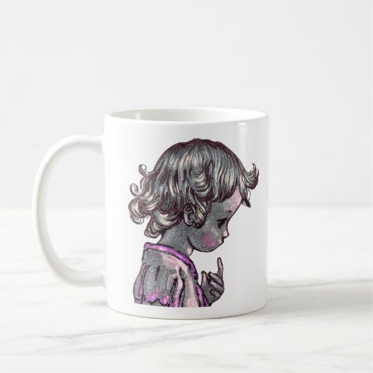 くるくるヘアの女子マグカップ  コーヒーマグカップ (左)