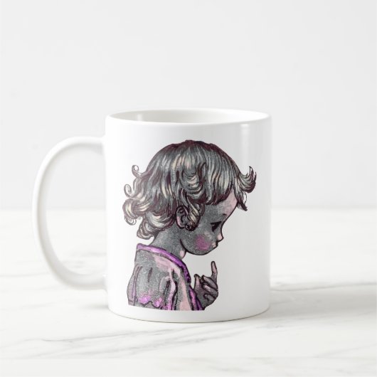 くるくるヘアの女子マグカップ  コーヒーマグカップ (左)