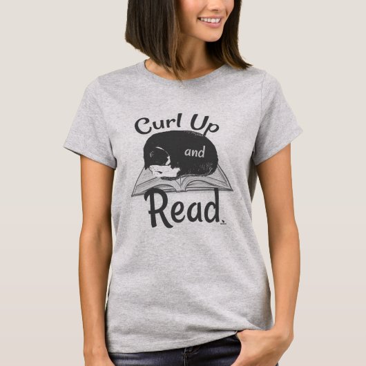 くるくる本を読もう猫クールリーディングデザイン Tシャツ (正面)