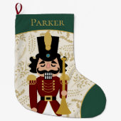 くるみお洒落クラッカーグリーンとベージュ ラージクリスマスストッキング (正面)