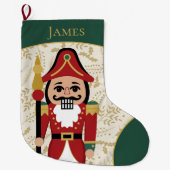 くるみお洒落クラッカーグリーンとベージュ ラージクリスマスストッキング (正面)