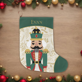 くるみお洒落クラッカーグリーンとベージュ ラージクリスマスストッキング