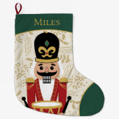 くるみお洒落クラッカーグリーンとベージュ ラージクリスマスストッキング (正面)