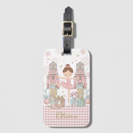 くるみお洒落クラッカーパステルピンククリスマスバレエ ラゲッジタグ (正面縦)