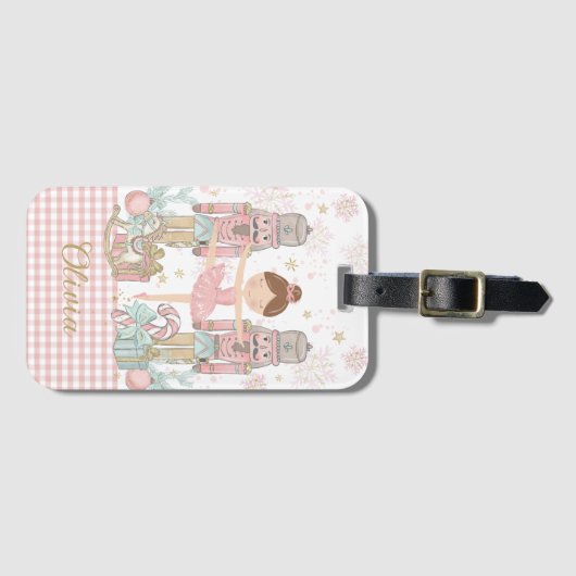 くるみお洒落クラッカーパステルピンククリスマスバレエ ラゲッジタグ (正面横)