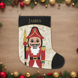 くるみお洒落クラッカーブラックとベージュ ラージクリスマスストッキング