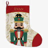 くるみお洒落割り赤とベージュ ラージクリスマスストッキング (正面)