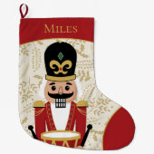 くるみお洒落割り赤とベージュ ラージクリスマスストッキング (正面)