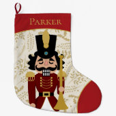 くるみお洒落割り赤とベージュ ラージクリスマスストッキング (正面)