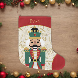 くるみお洒落割り赤とベージュ ラージクリスマスストッキング