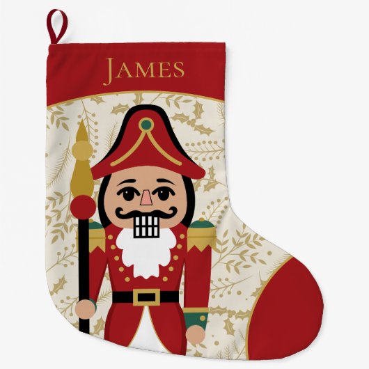 くるみお洒落割り赤とベージュ ラージクリスマスストッキング (正面)