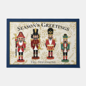 くるみお洒落割り青とベージュ ドアマット (正面)