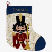 くるみお洒落割り青とベージュ ラージクリスマスストッキング (正面)