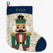 くるみお洒落割り青とベージュ ラージクリスマスストッキング (正面)