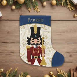 くるみお洒落割り青とベージュ ラージクリスマスストッキング