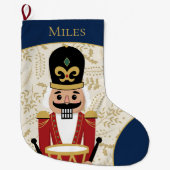 くるみお洒落割り青とベージュ ラージクリスマスストッキング (正面)