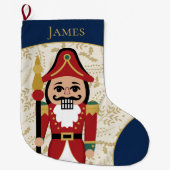 くるみお洒落割り青とベージュ ラージクリスマスストッキング (正面)