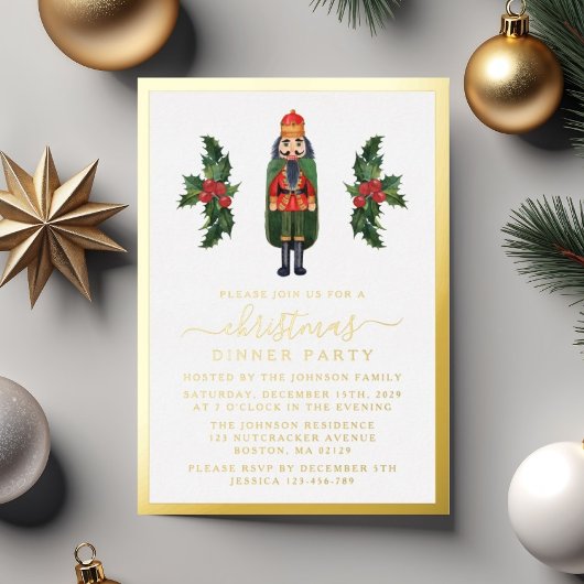 くるみエレガント割りクリスマスディナーパーティー金ゴールド 箔招待状