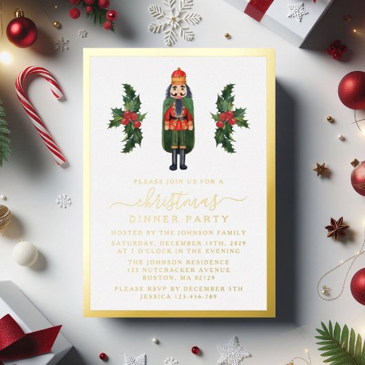 くるみエレガント割りクリスマスディナーパーティー金ゴールド 箔招待状
