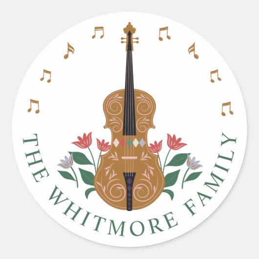 くるみエレガント割りバイオリン楽器フローラ音楽 ラウンドシール (正面)