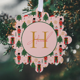 くるみクラッカーかわいいピンクのクリスマスラッピング紙 オーナメントカード