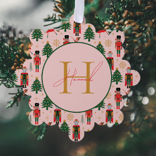 くるみクラッカーかわいいピンクのクリスマスラッピング紙 オーナメントカード